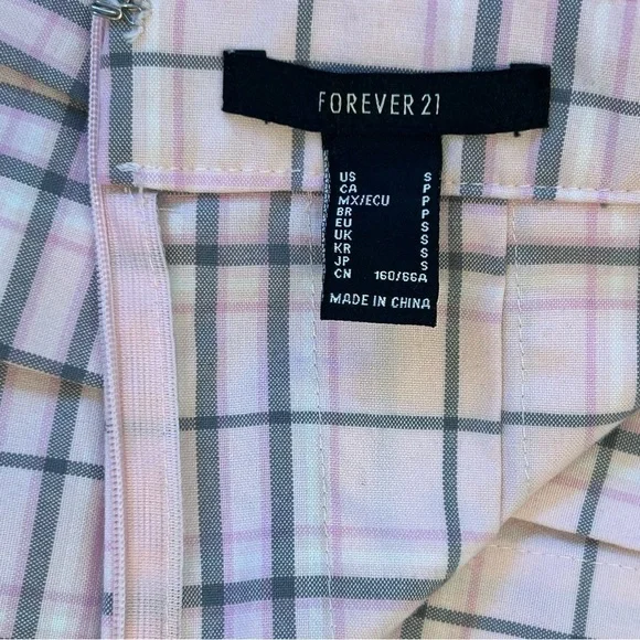 Preppy Pink Gray Plaid Pleated Skirt with Side Tie Coquette Small - Picture 6 of 9